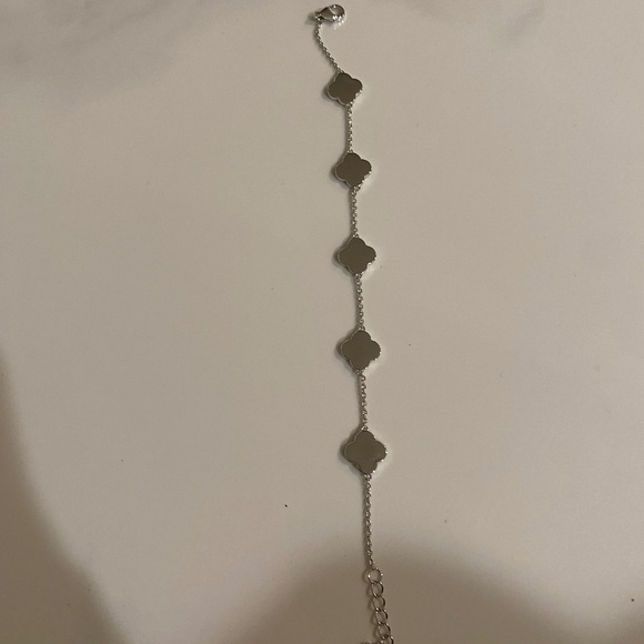 Sterling Silver Clover Motif Bracelet Chrome Silver Dainty Jewelry - Picture 3 of 5